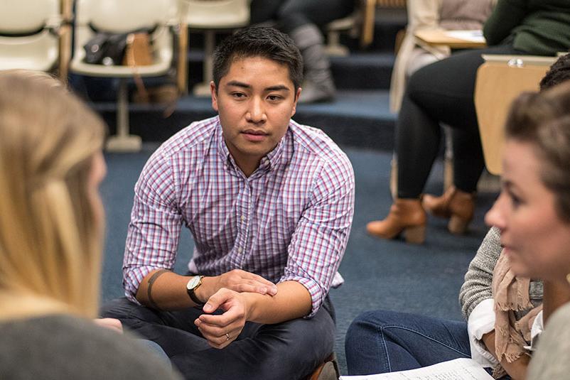 Industrial-Organizational Psychology students participate in a group discussion